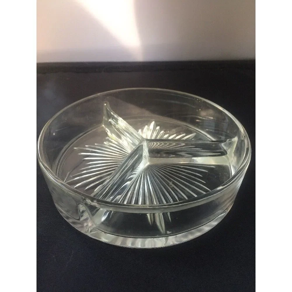Vintage 3-Section Starburst Glass Relish Nut Dish Divided Candy‎ Tray Atomic MCM